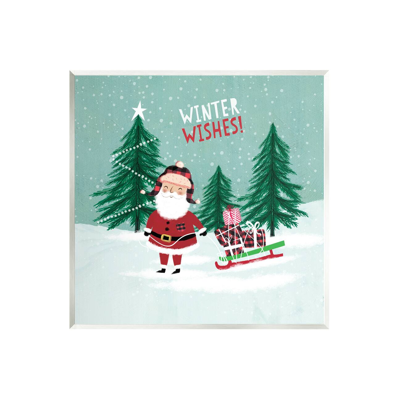 Stupell Industries Winter Wishes Santa Claus & Sled Wall Art